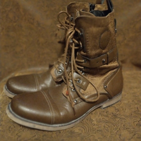 Combat Brown Leather and Canvas Boots, Jump J-75 Deploy, Lace-up zipper Size 10 - Picture 2 of 5